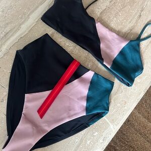 LEFT ON FRIDAY Colorblock Bikini Set - Black, Pink, Teal, and Red